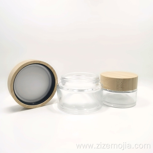 50 g bamboo lid clear round cream jar